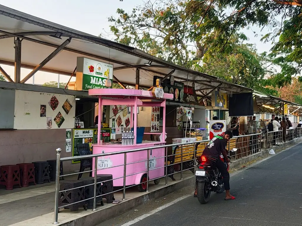 Street food stalls outside VOC Park Coimbatore